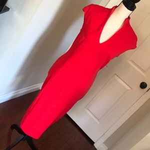 Red V-neck midi dress by Alexia Admor